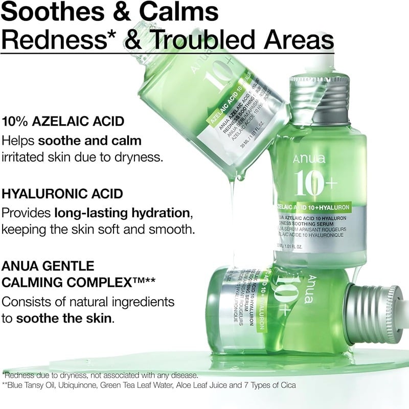 أنوا سيروم مهدئ للاحمرار بحمض الأزيليك 10% وحمض الهيالورون 30 مل